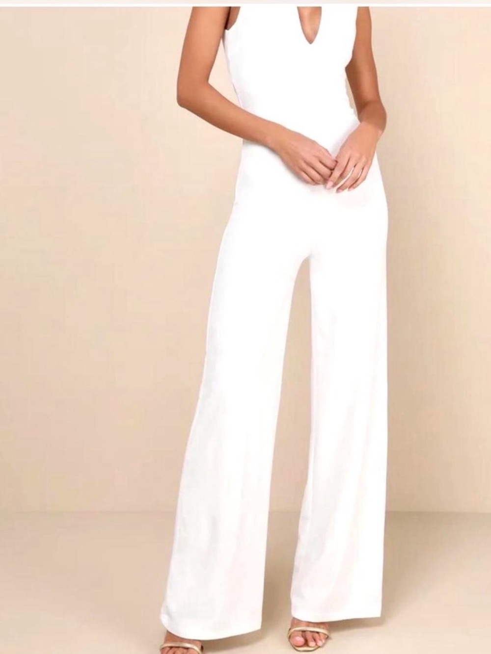 Express White V-Neck Wide-Leg Jumpsuit
